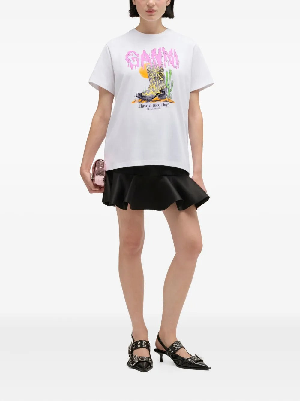 GANNI-Basic Cotton Jersey T-shirt Boots Print-