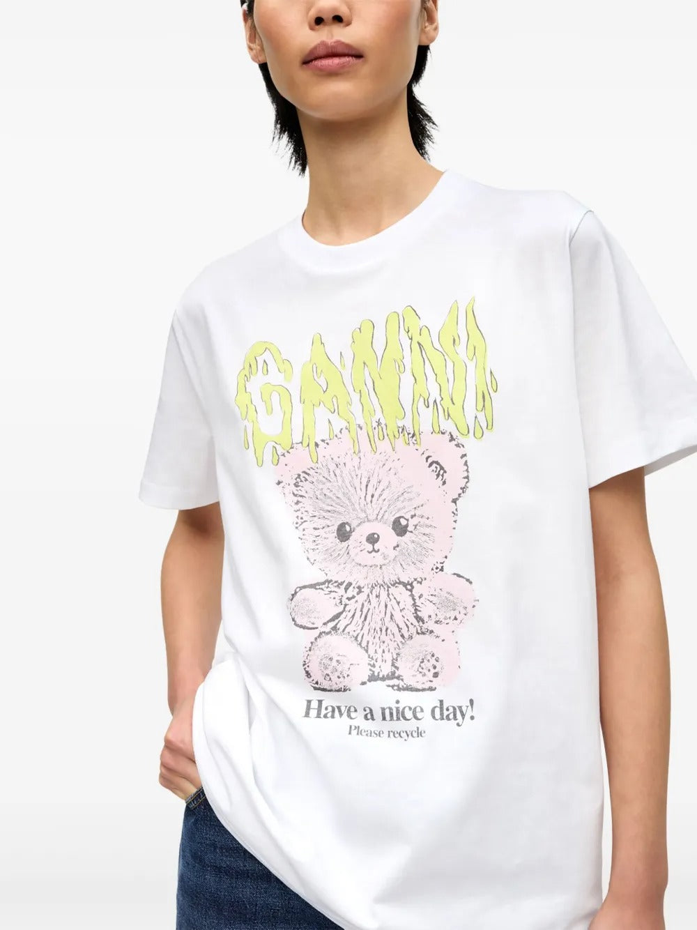 GANNI-Basic Cotton Jersey Teddy Relaxed T-shirt-