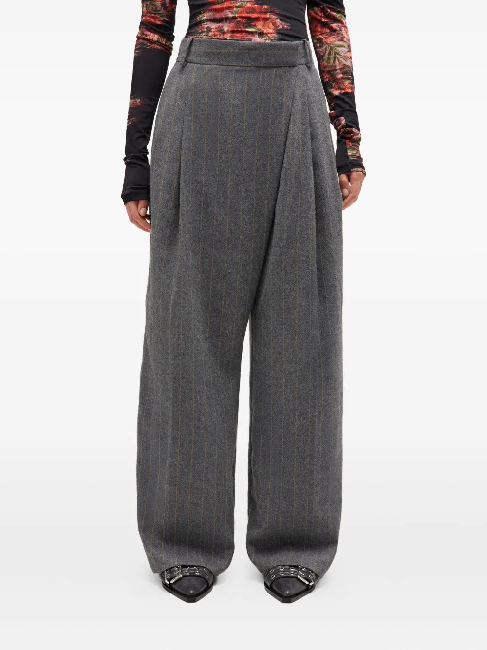 GANNI-Brushed Wool Stripe Mid Waist Pants-