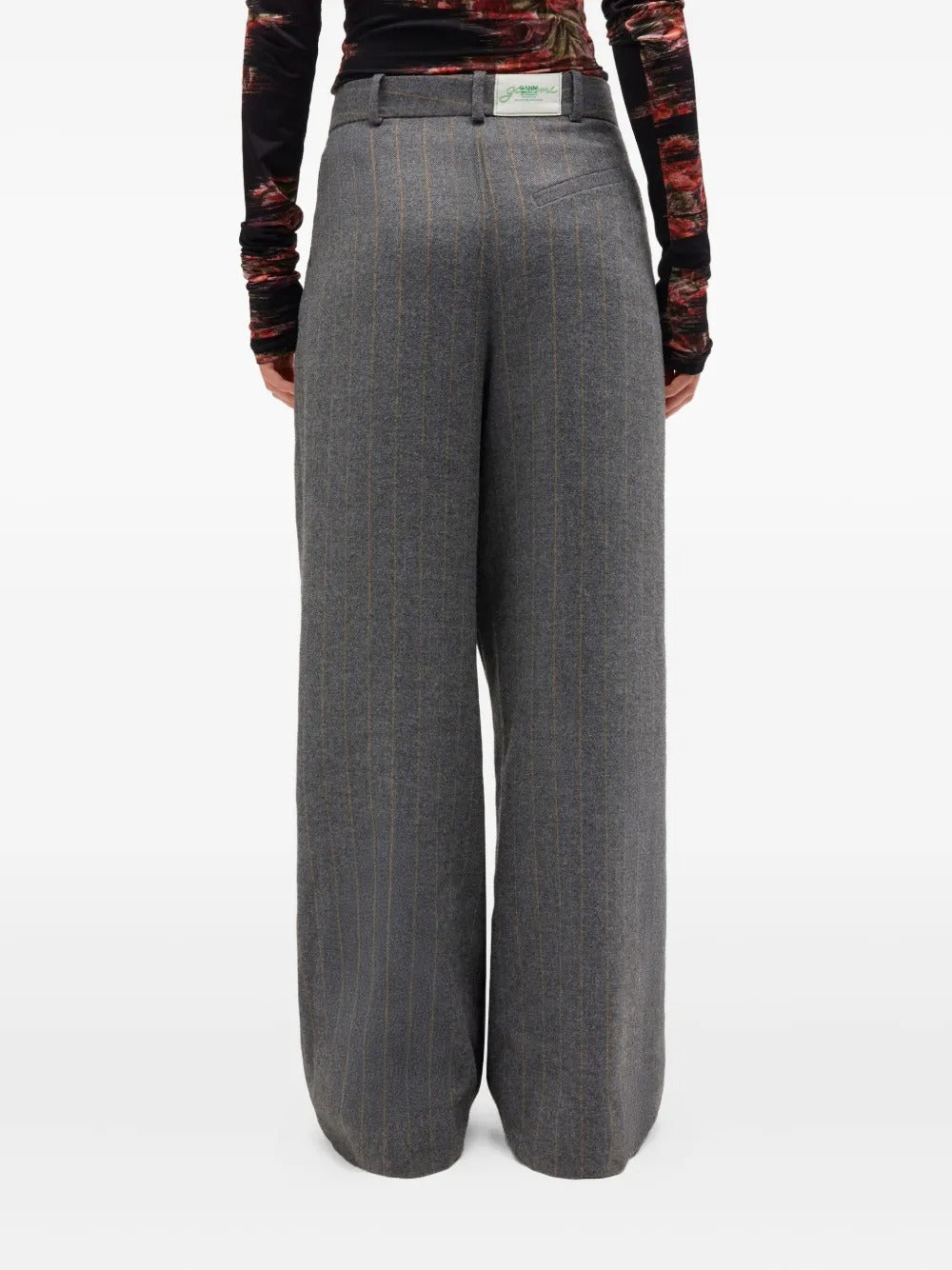 GANNI-Brushed Wool Stripe Mid Waist Pants-