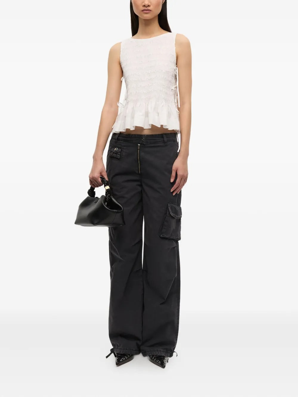 GANNI-Cotton Poplin Smock Tie String Top-