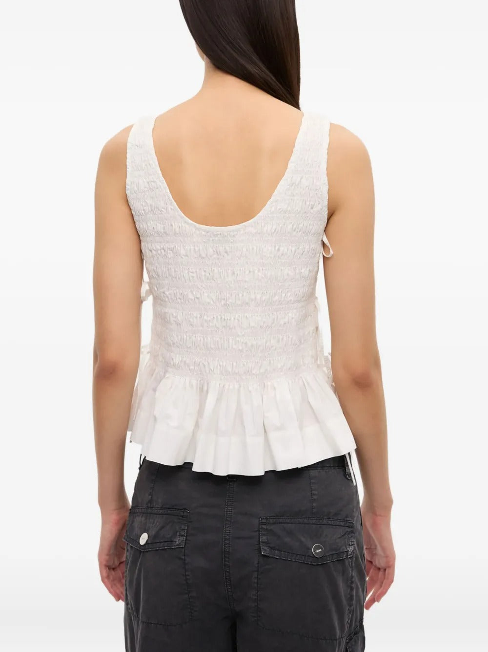 GANNI-Cotton Poplin Smock Tie String Top-