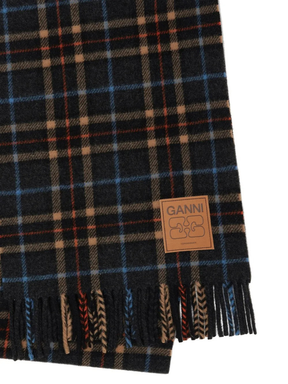GANNI-Double Face Wool Check Scarf-