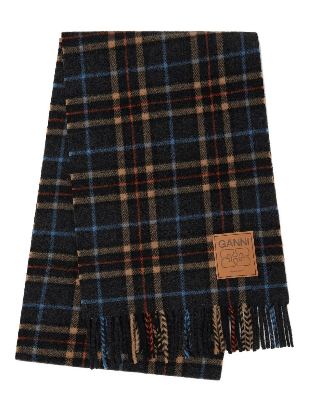GANNI-Double Face Wool Check Scarf-