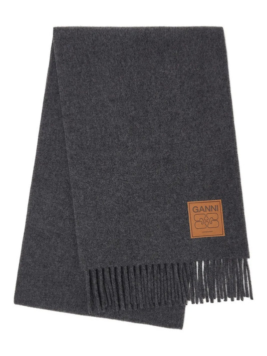 GANNI-Double Face Wool Solid Scarf-
