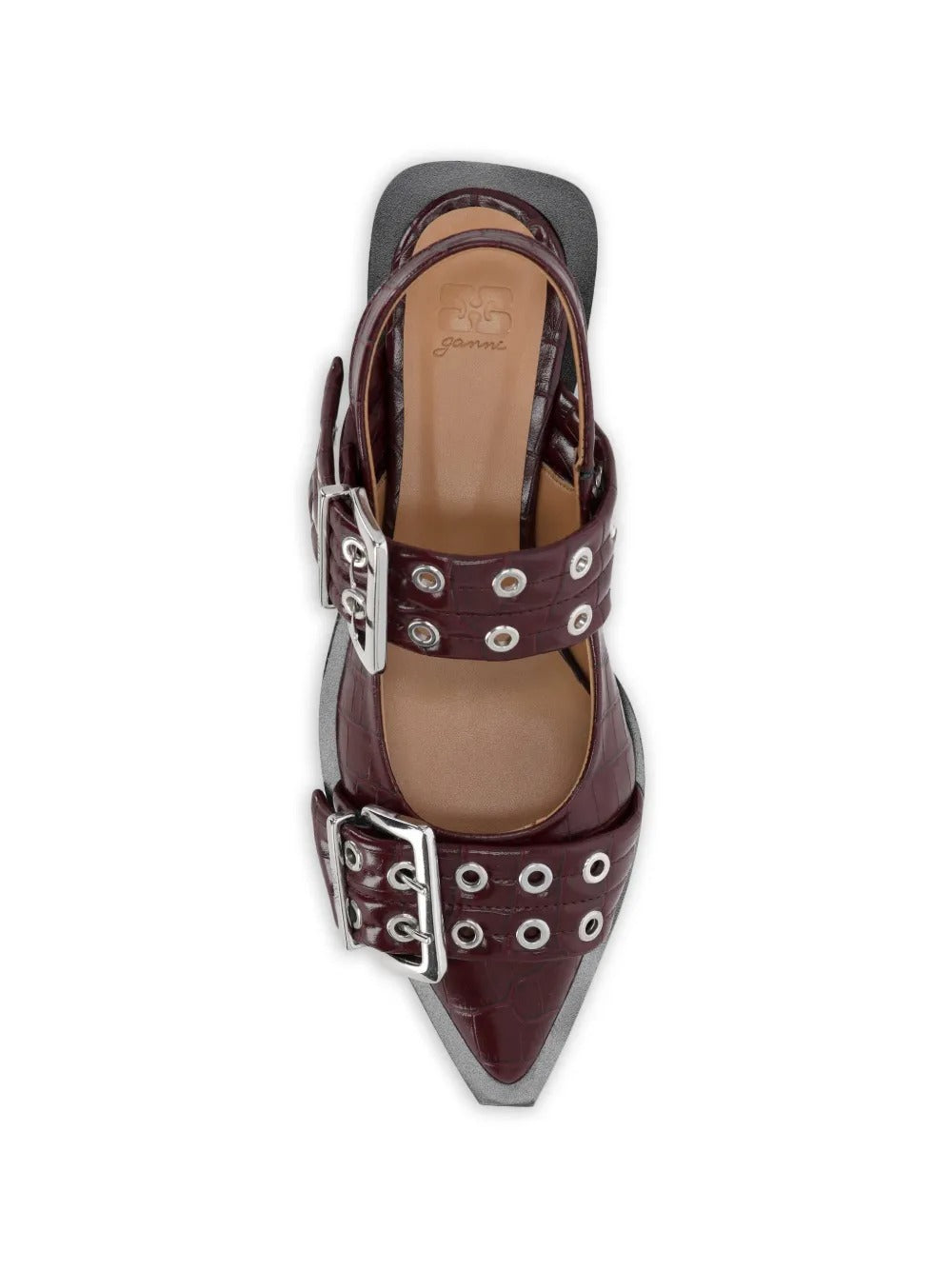 GANNI-Feminine Buckle Ballerina Croco Pelinova-