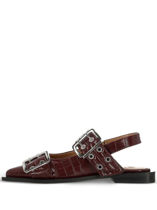 GANNI-Feminine Buckle Ballerina Croco Pelinova-