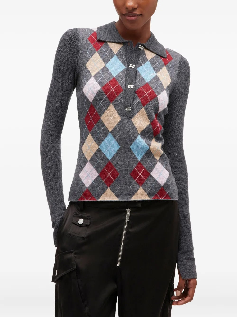 GANNI-Fine Merino Jacquard Polo-