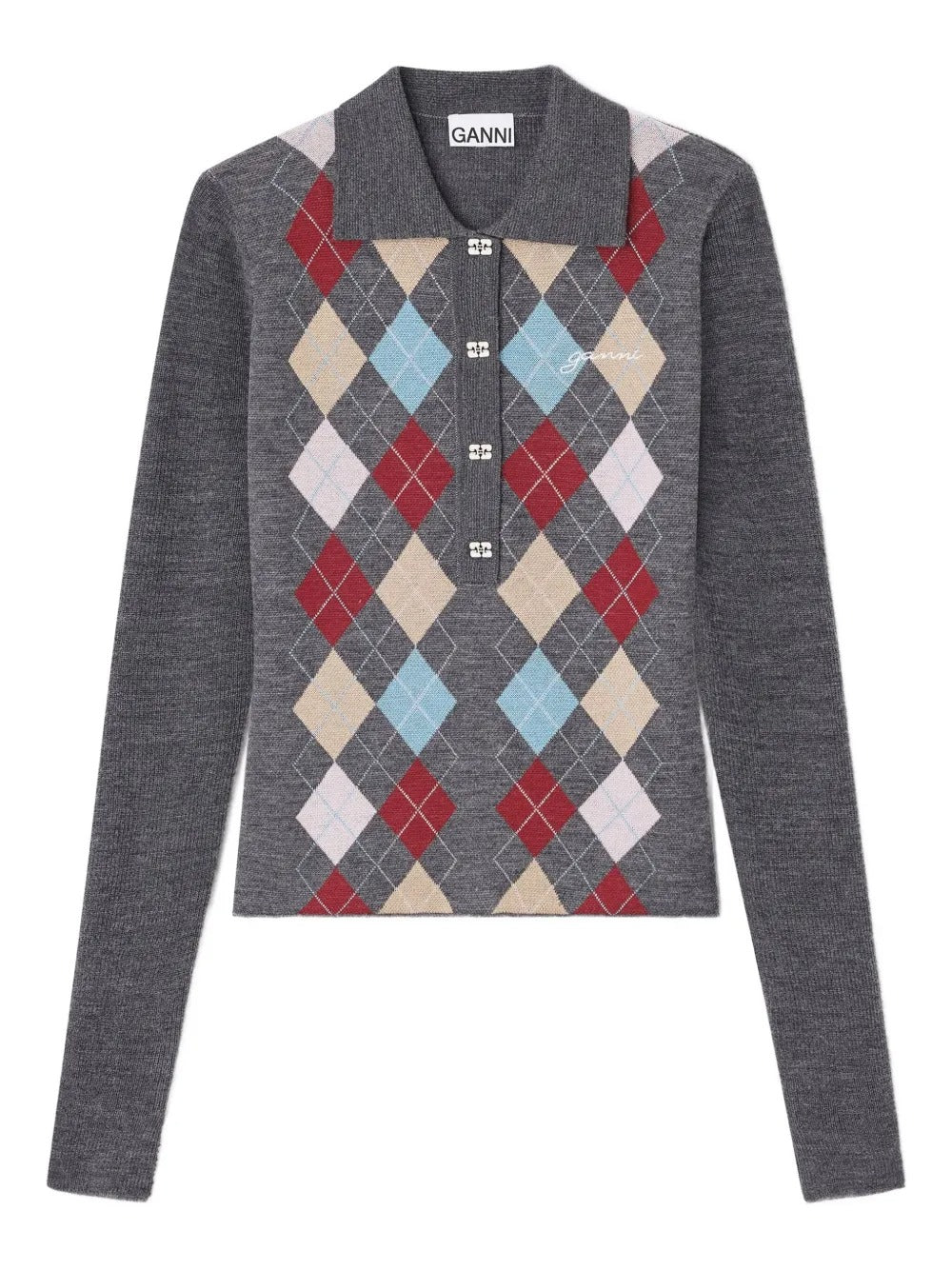 GANNI-Fine Merino Jacquard Polo-