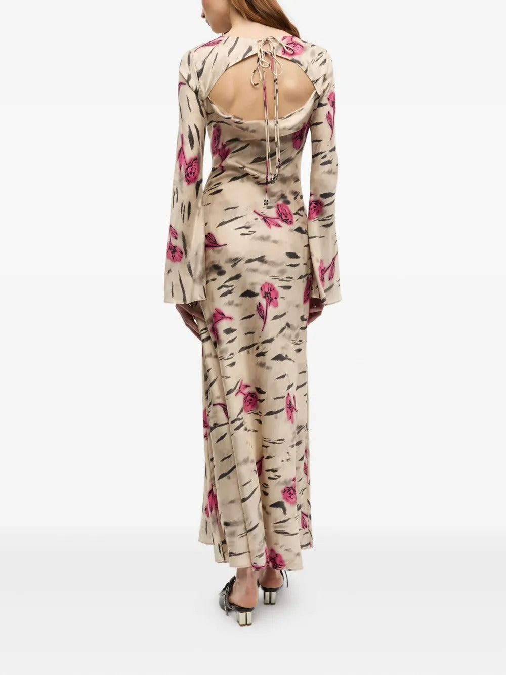 GANNI-Printed Stretch Satin Long Sleeve Maxi Dress-