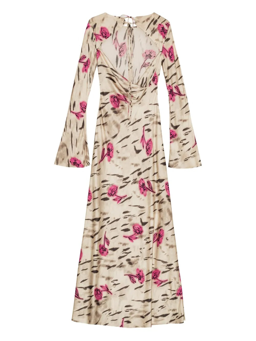 GANNI-Printed Stretch Satin Long Sleeve Maxi Dress-