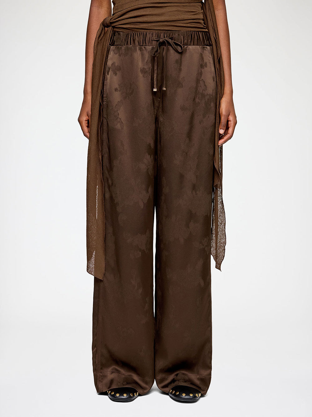 GANNI-Fluid Satin Jacquard Elasticated Pants-
