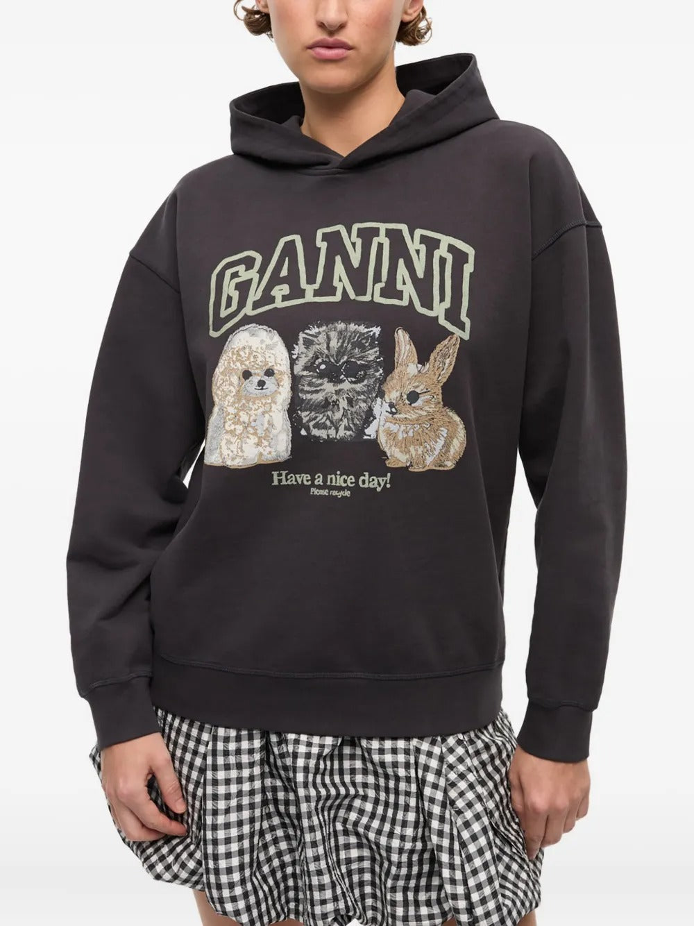 GANNI-Isoli Oversize Animals Crop Hoodie-