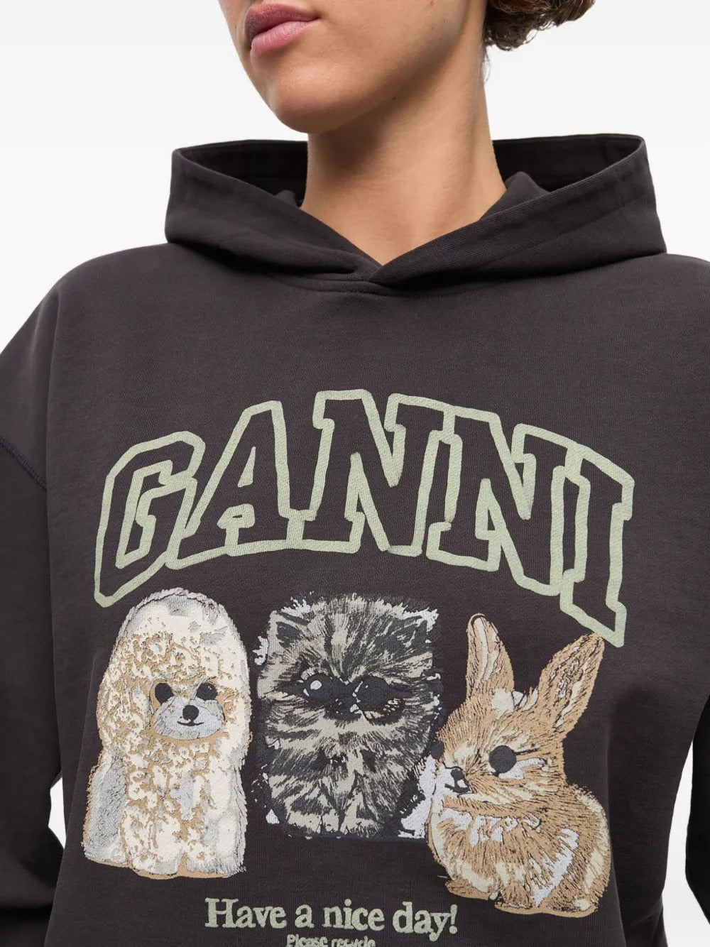 GANNI-Isoli Oversize Animals Crop Hoodie-