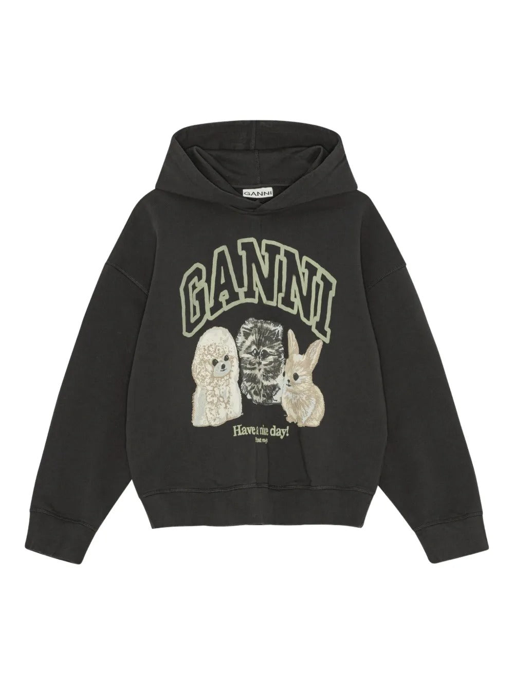GANNI-Isoli Oversize Animals Crop Hoodie-