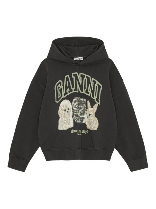GANNI-Isoli Oversize Animals Crop Hoodie-