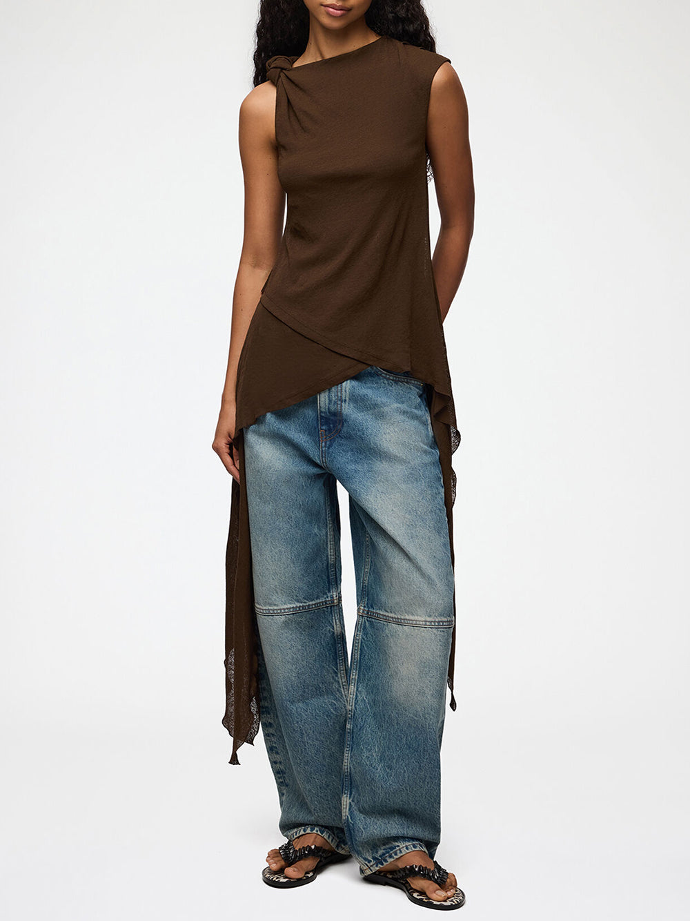 GANNI-Marl Mesh Tie Knot Tank Top-