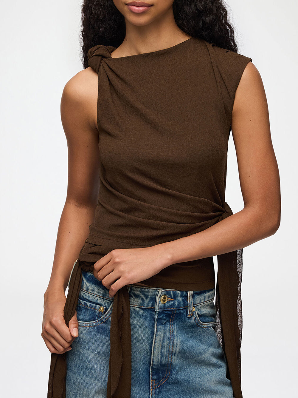 GANNI-Marl Mesh Tie Knot Tank Top-