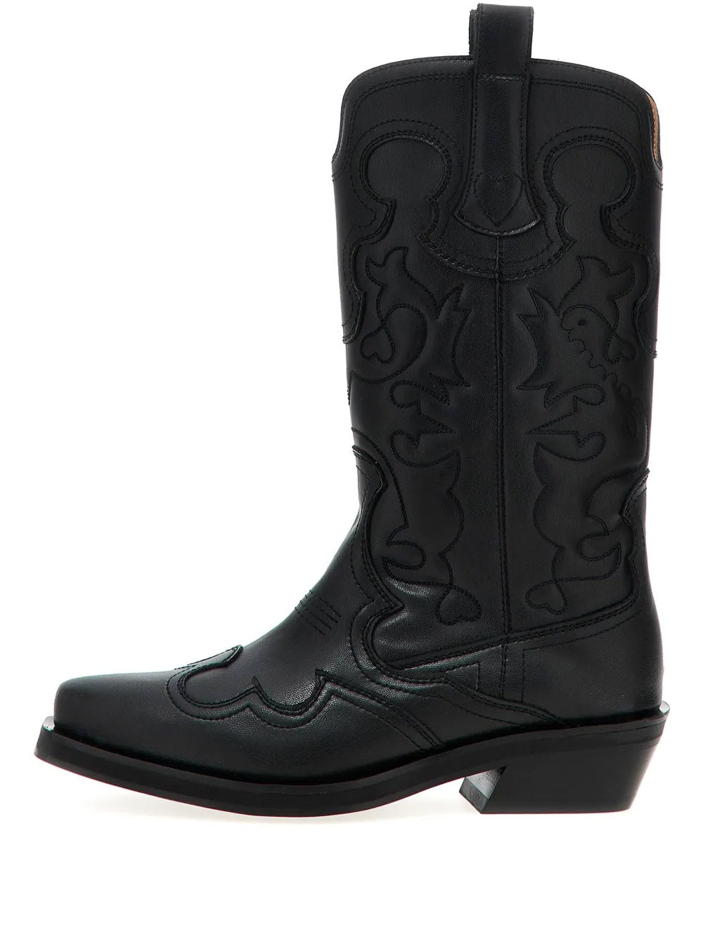 GANNI-Mid Shaft Embroidered Western Boot-