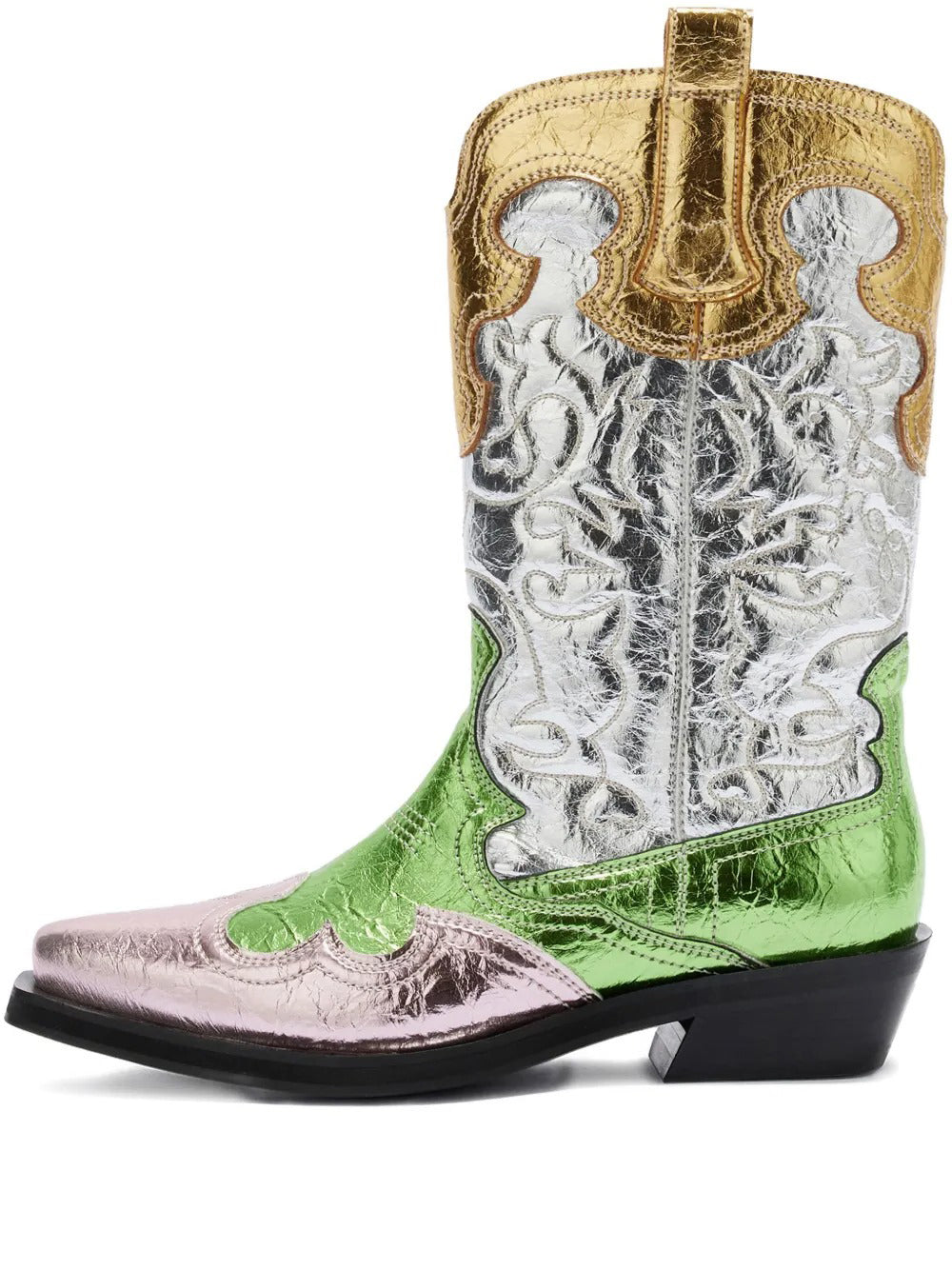 GANNI-Mid Shaft Embroidered Western Metallic Mix-