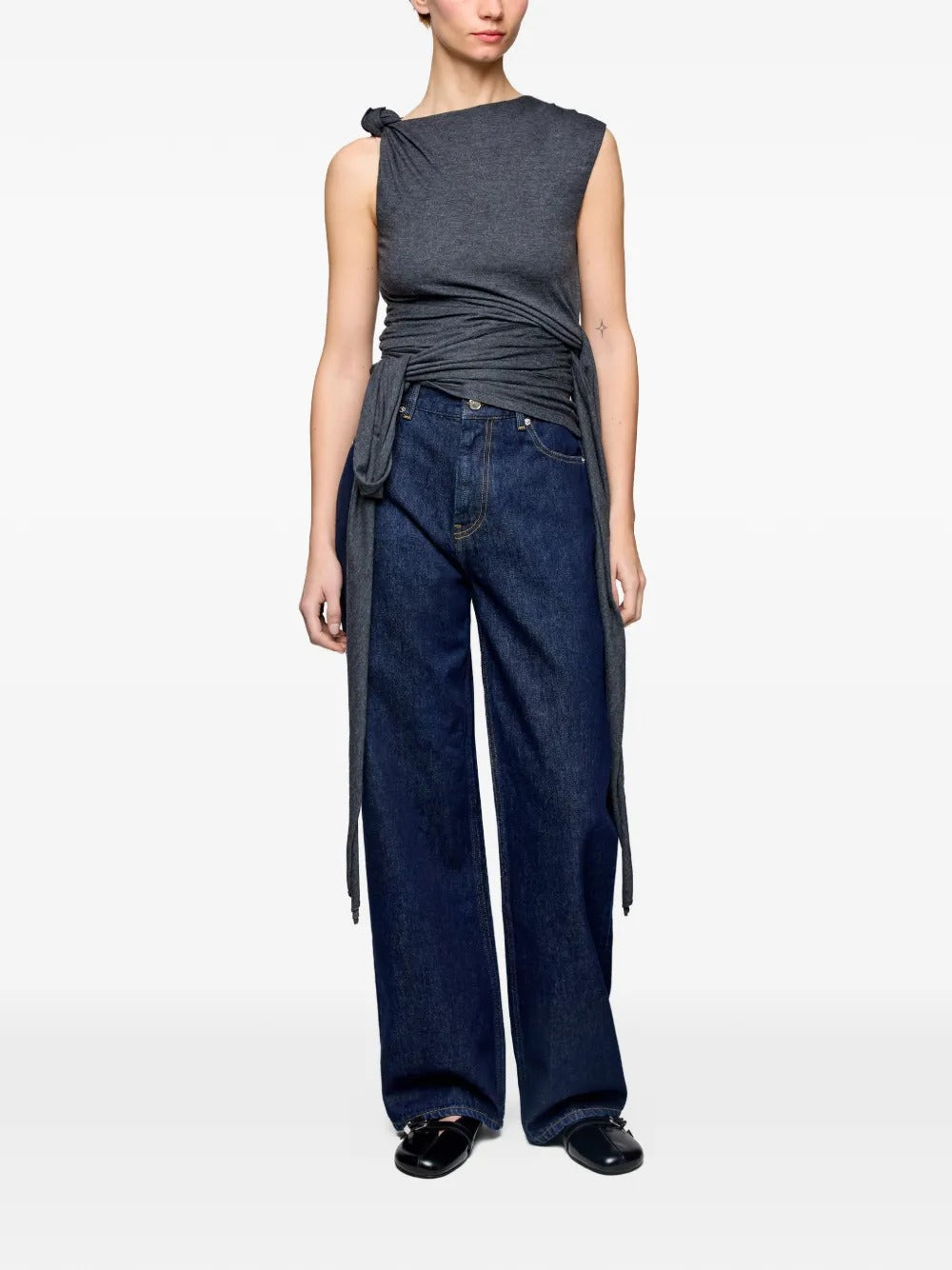 GANNI-Modal Jersey Draped Knot Detailing Top-
