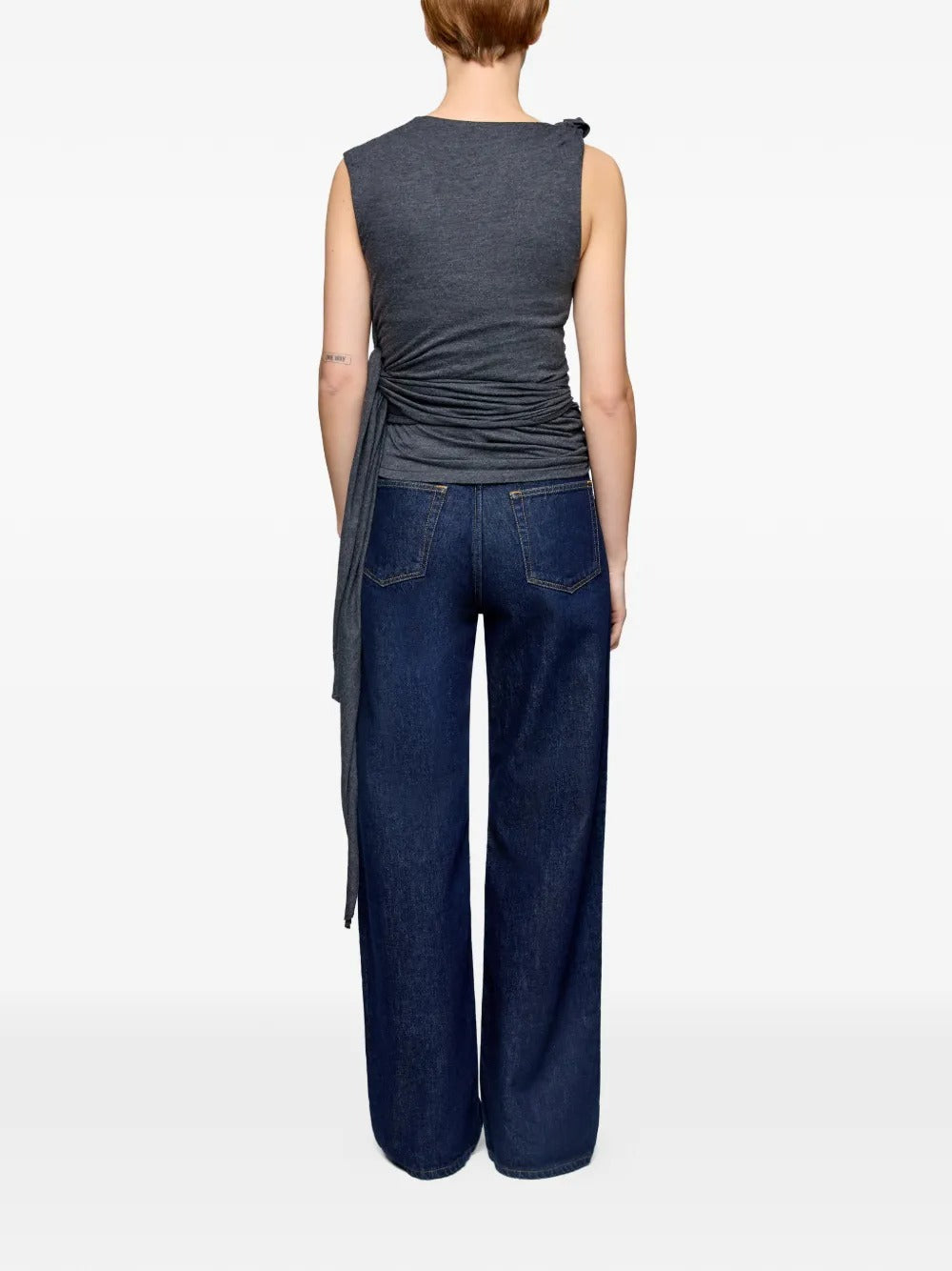 GANNI-Modal Jersey Draped Knot Detailing Top-
