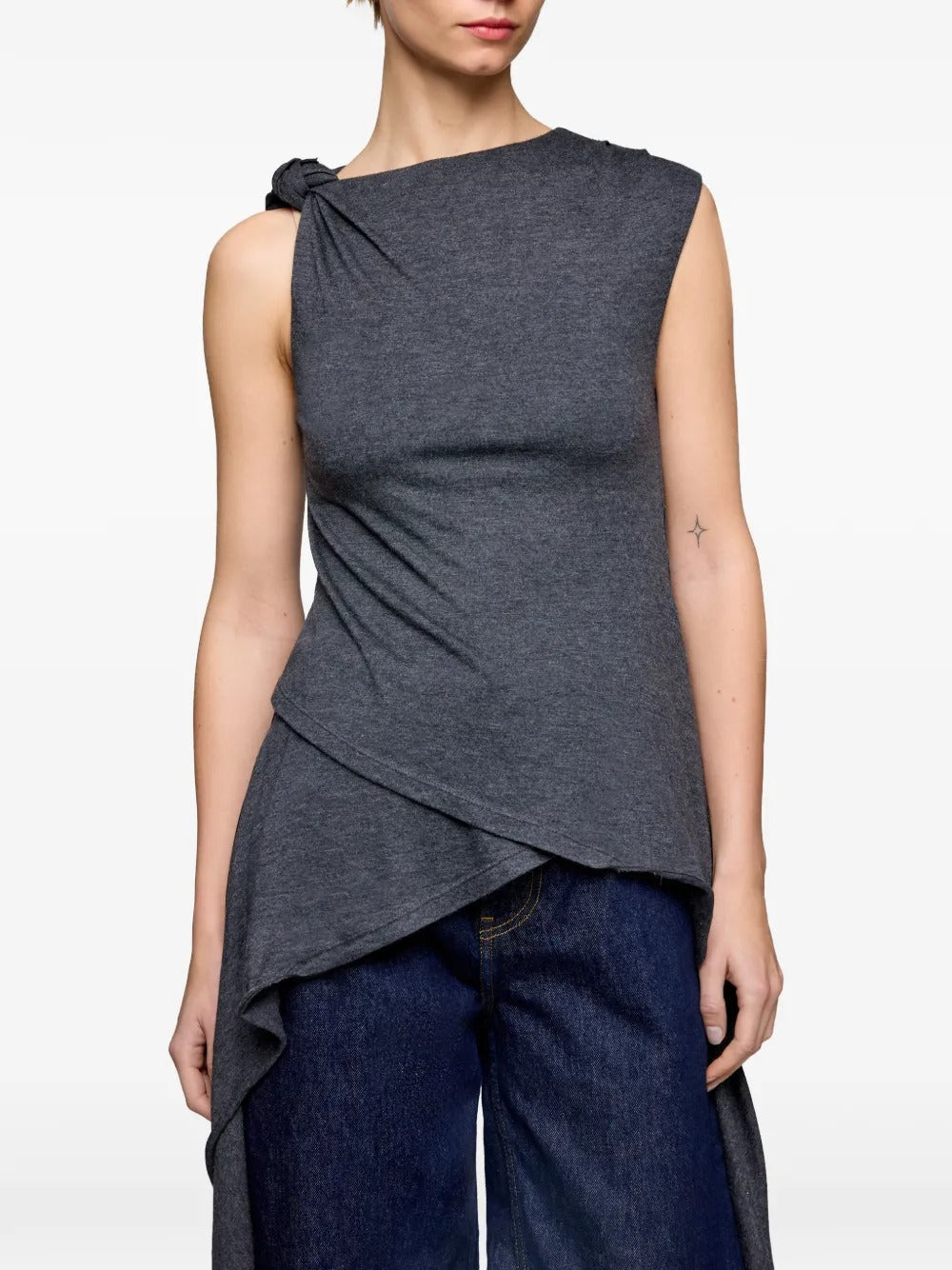 GANNI-Modal Jersey Draped Knot Detailing Top-