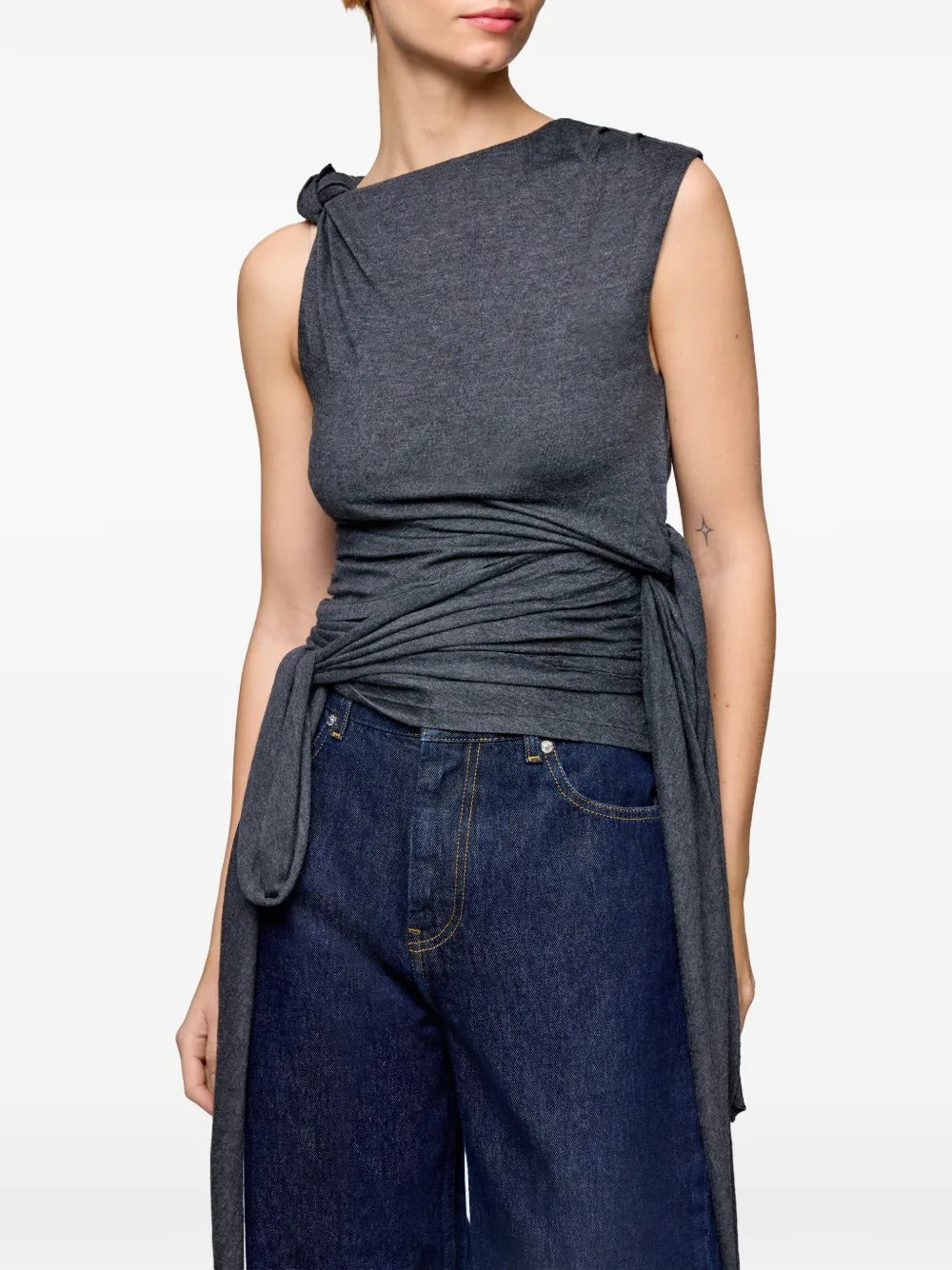 GANNI-Modal Jersey Draped Knot Detailing Top-
