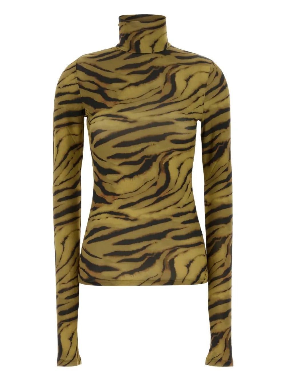 GANNI-Printed Shiny Jersey Turtleneck-