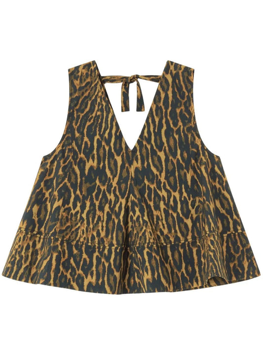 GANNI-Printed Stretch Cotton A-line Top-