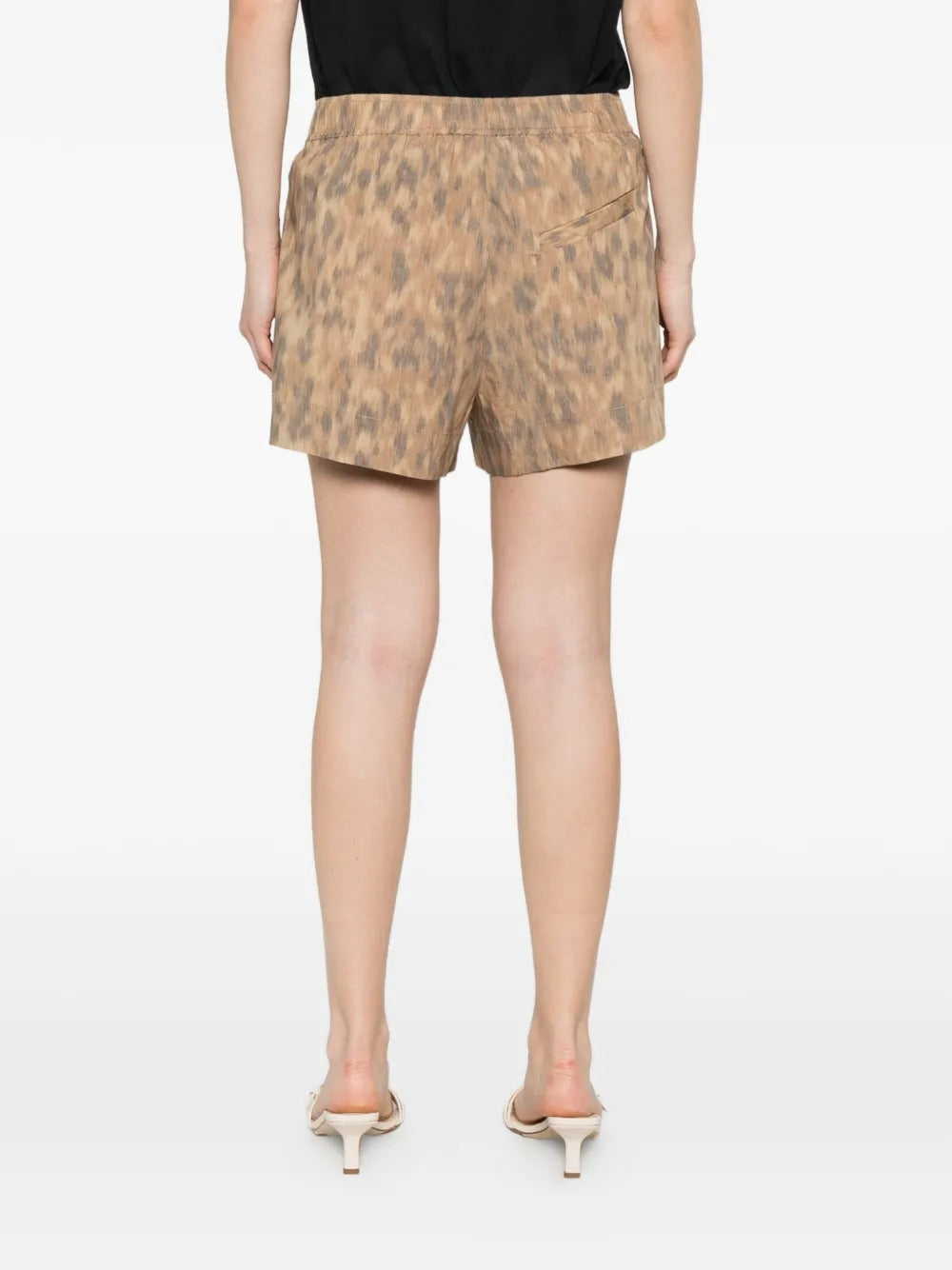 GANNI-Printed Stretch Cotton Elasticated Shorts-