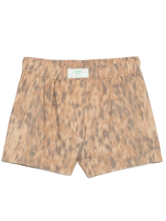 GANNI-Printed Stretch Cotton Elasticated Shorts-