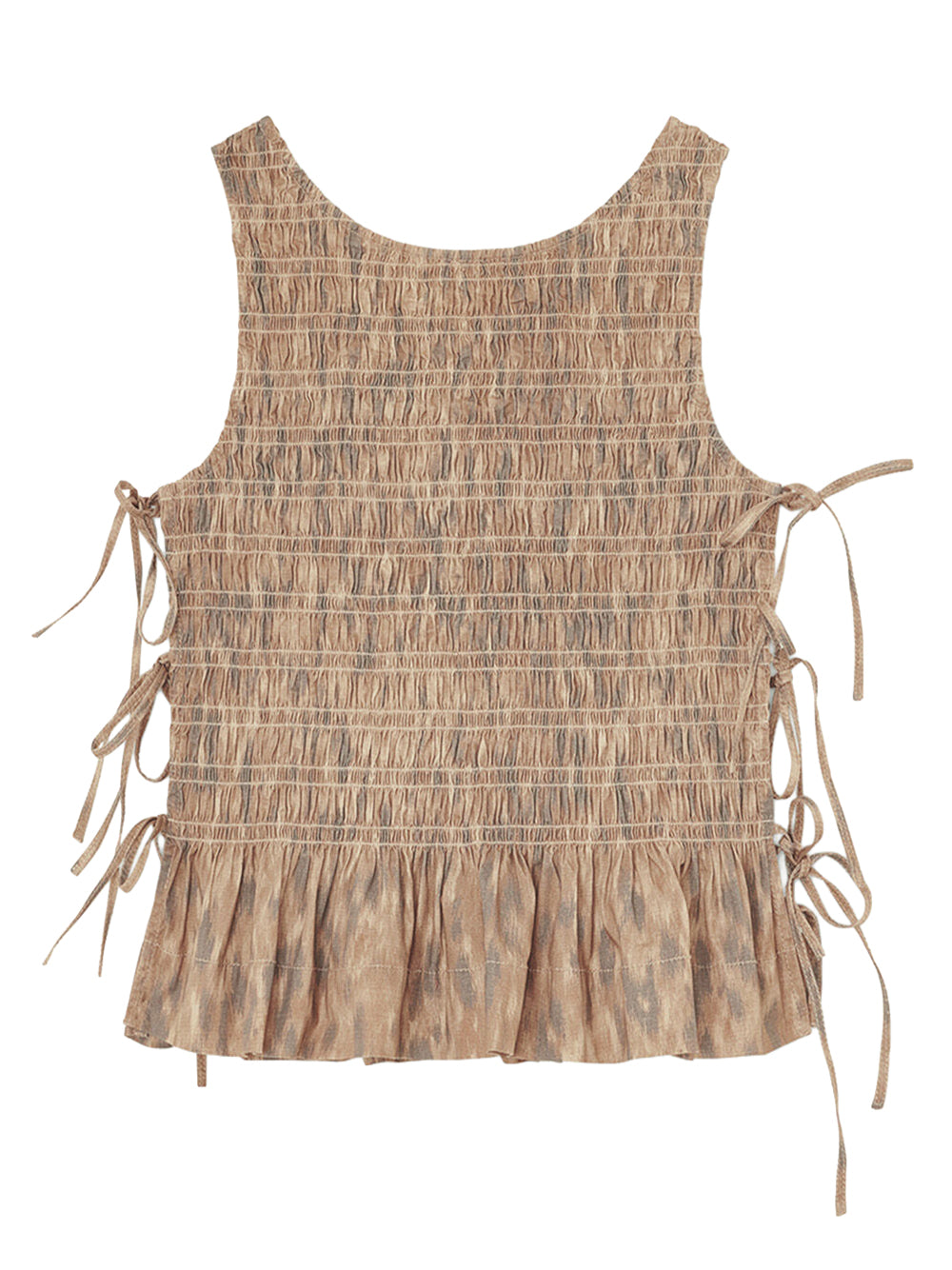 GANNI-Printed Stretch Cotton Smocked Tie String Top-