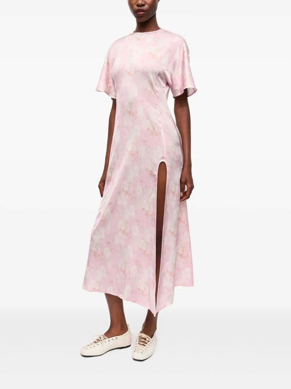 GANNI-Printed Stretch Satin Slit Long Dress-W0375 065 Dope GANNI-Printed Stretch Satin Slit Long Dress-W0375 065 Dope