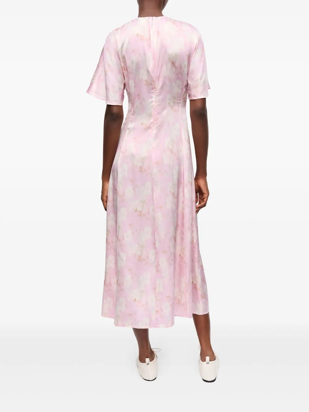 GANNI-Printed Stretch Satin Slit Long Dress-