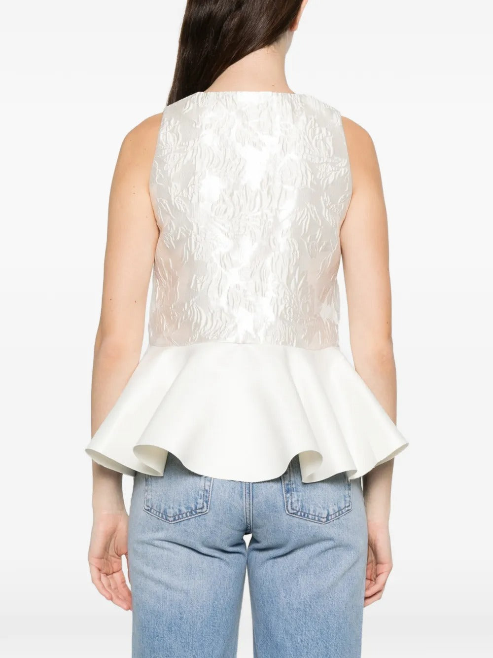 GANNI-Satin Cloque Sleeveless Peplum Blouse-