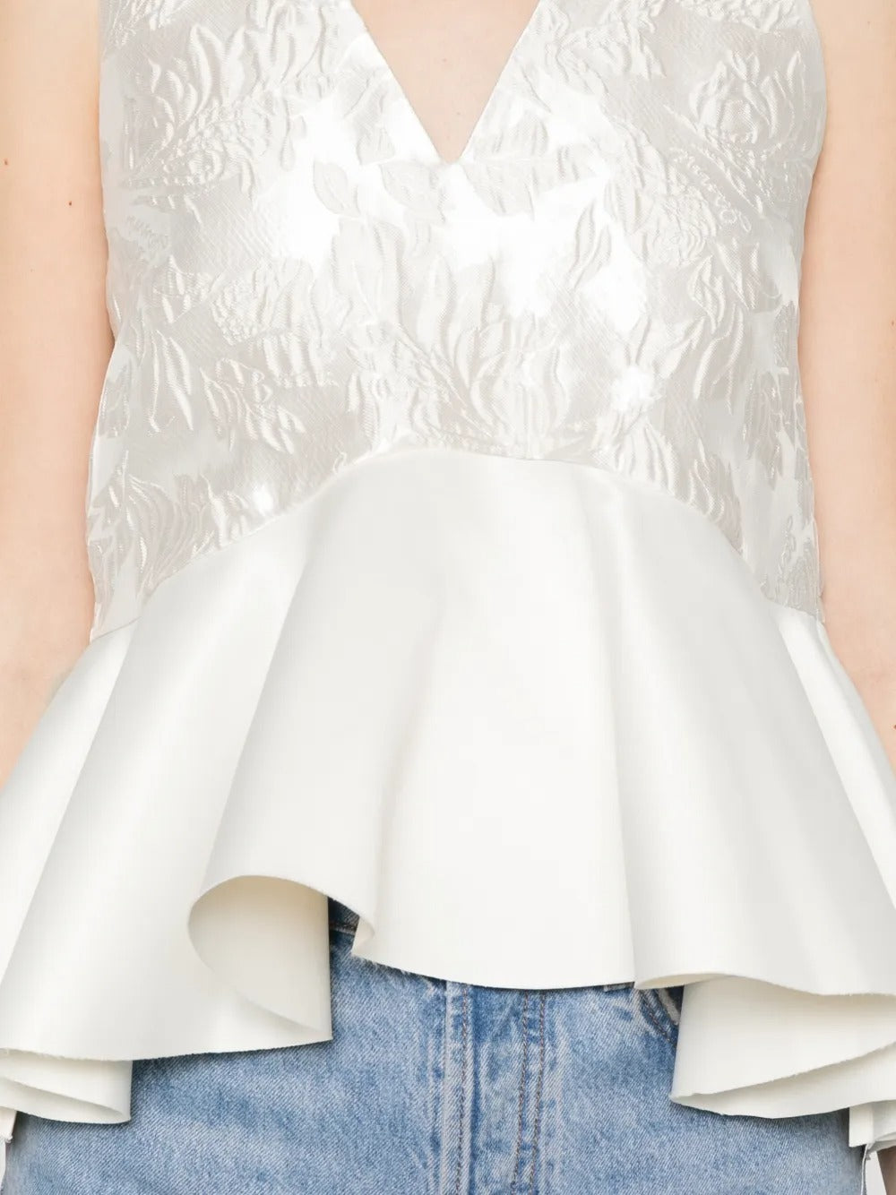GANNI-Satin Cloque Sleeveless Peplum Blouse-