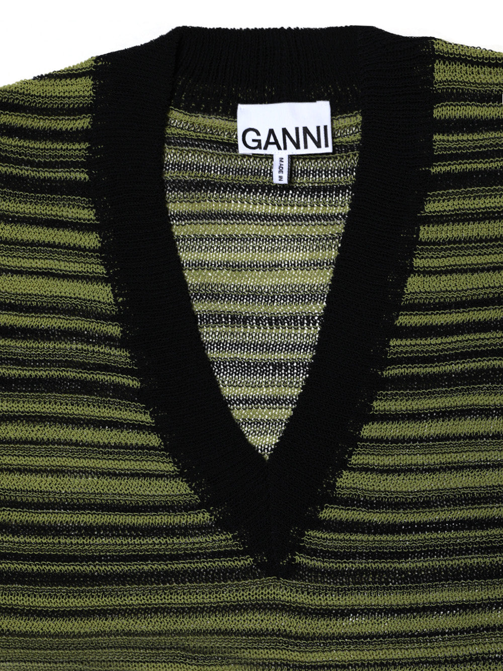 GANNI-Sheer Cotton Lace Mix V-neck Shortsleeve-