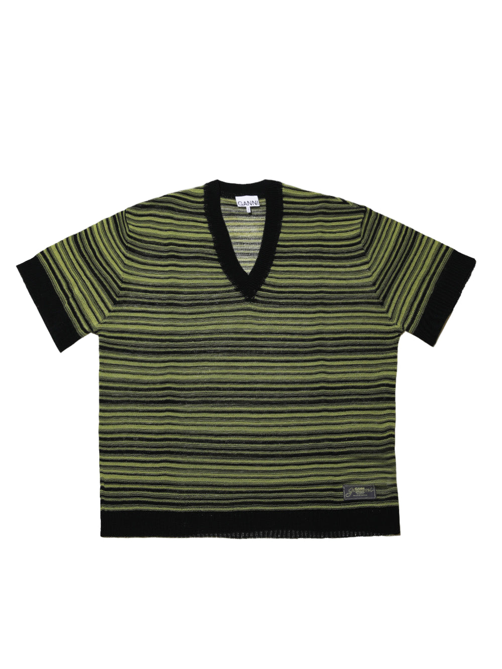 GANNI-Sheer Cotton Lace Mix V-neck Shortsleeve-