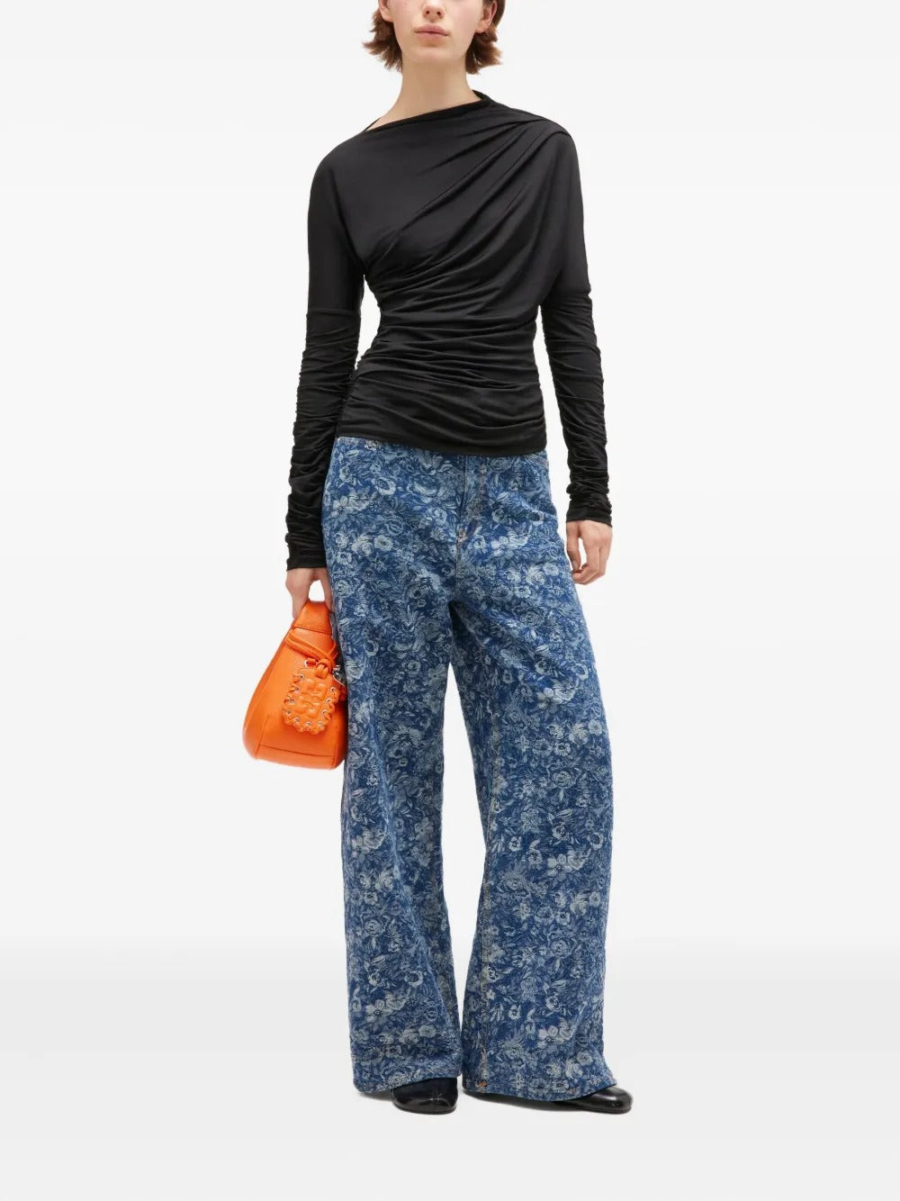 GANNI-Shiny Jersey Ruched Top-