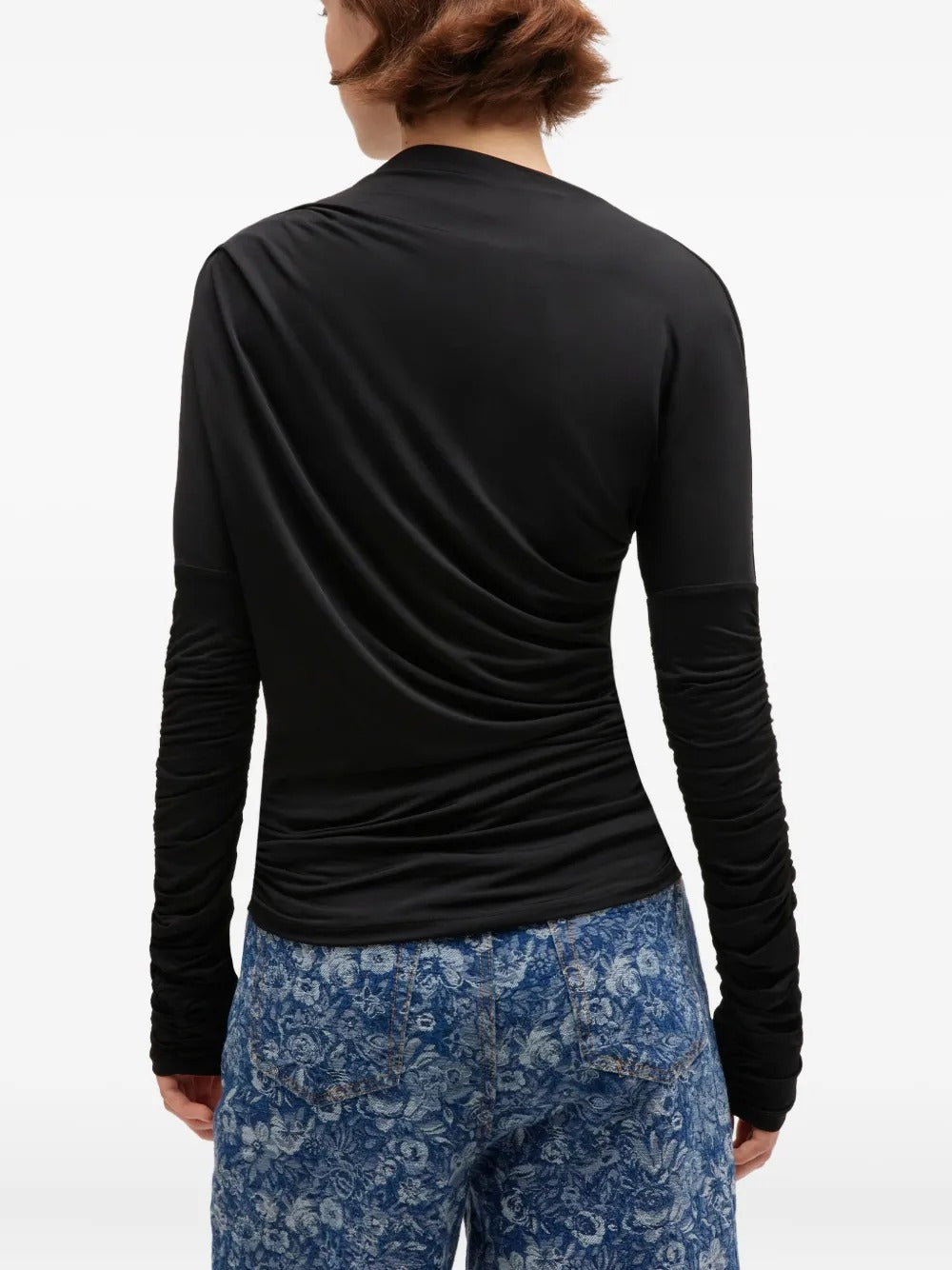 GANNI-Shiny Jersey Ruched Top-