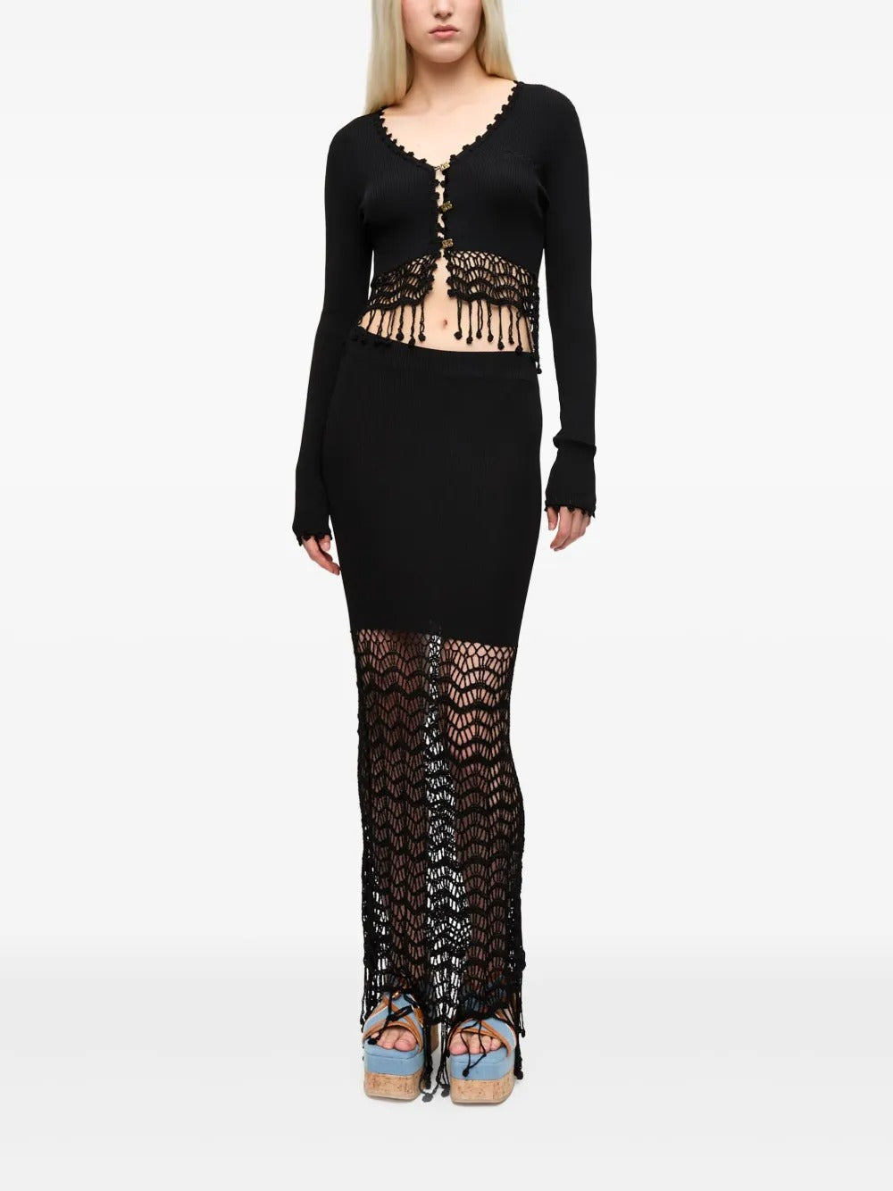 GANNI-Shiny Viscose Crochet Cardigan-