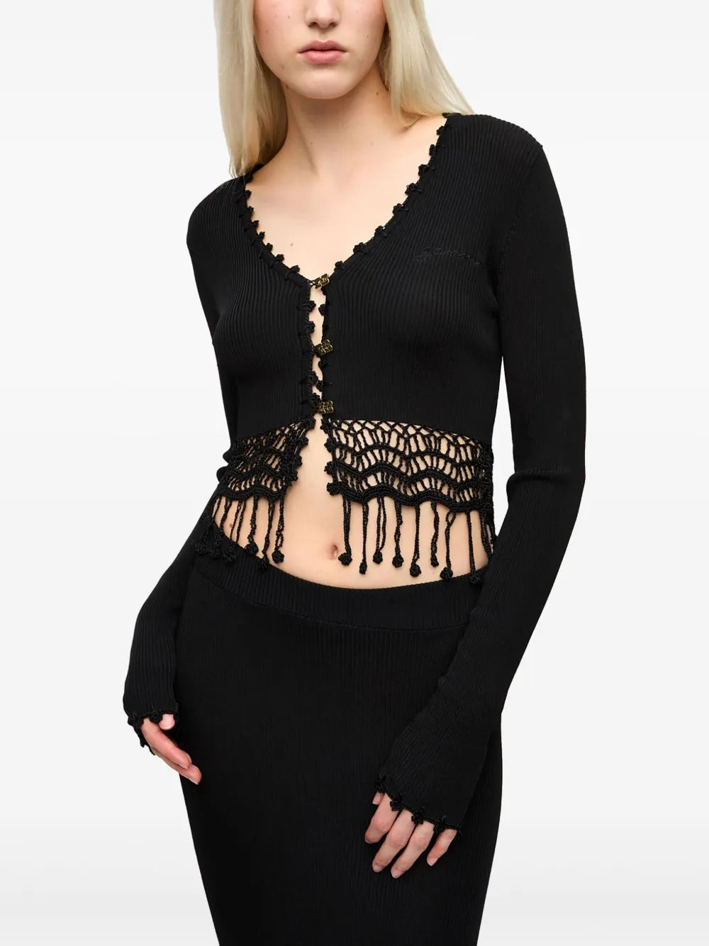 GANNI-Shiny Viscose Crochet Cardigan-