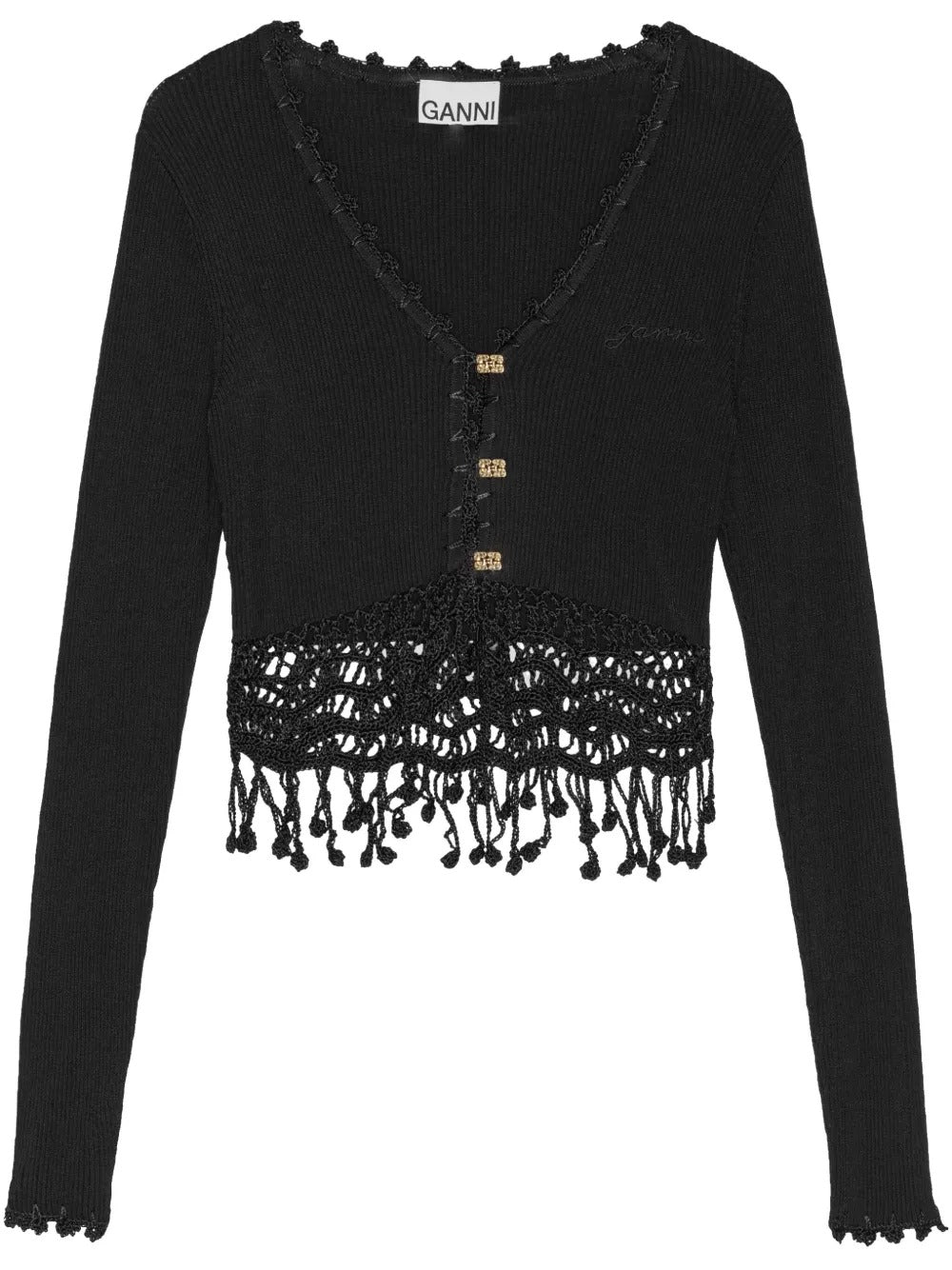 GANNI-Shiny Viscose Crochet Cardigan-