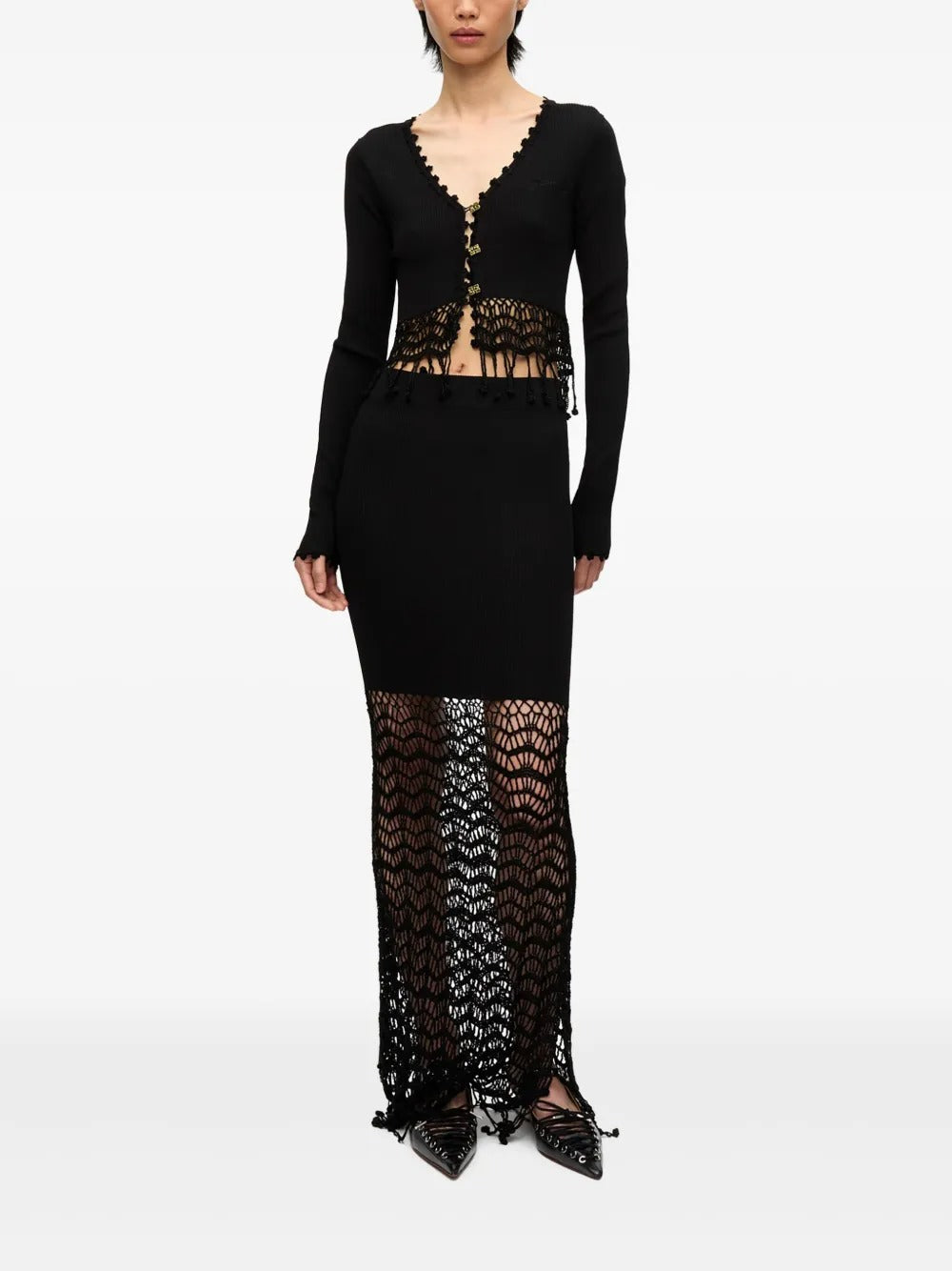 GANNI-Shiny Viscose Crochet Skirt-