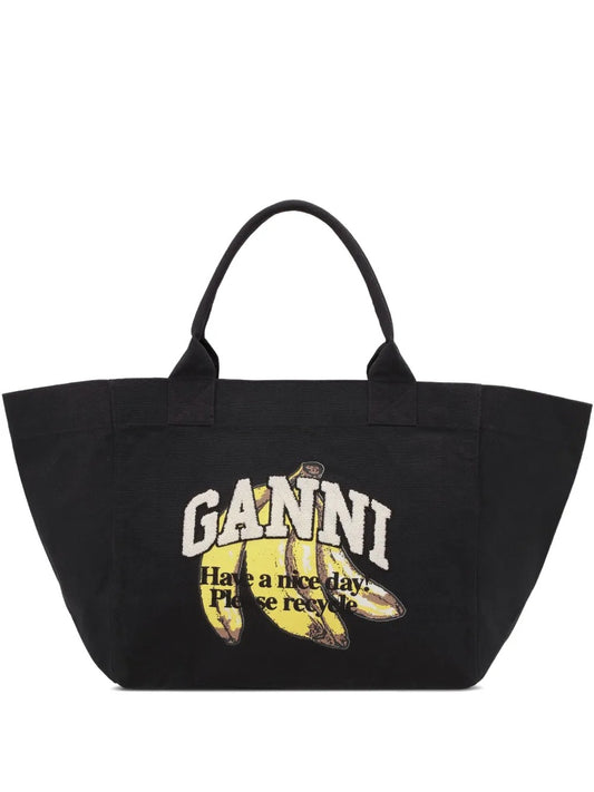 GANNI-Shopper XXL Pocket Banana Print-