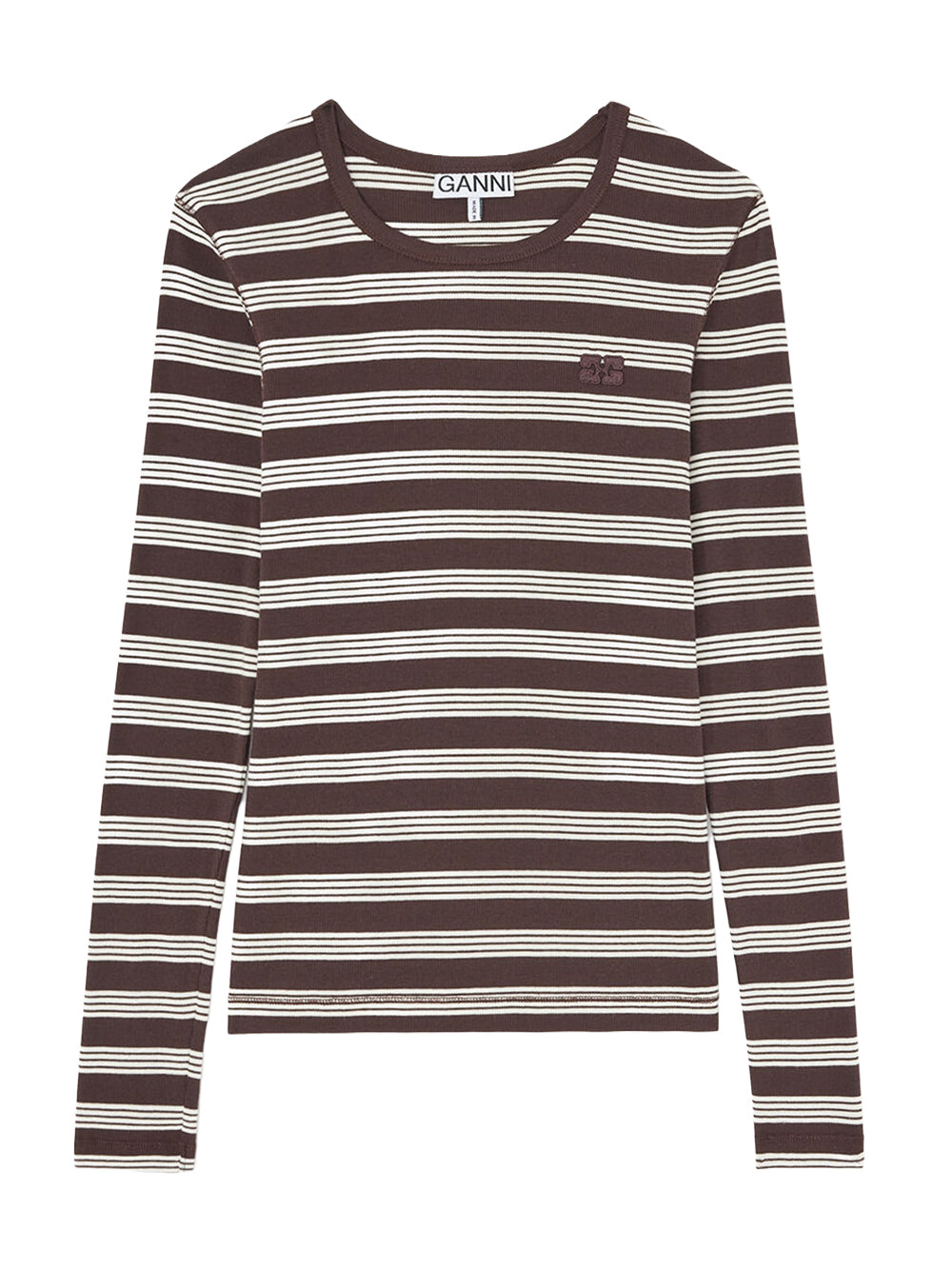 GANNI-Soft Cotton Rib Longsleeve Top Stripe-