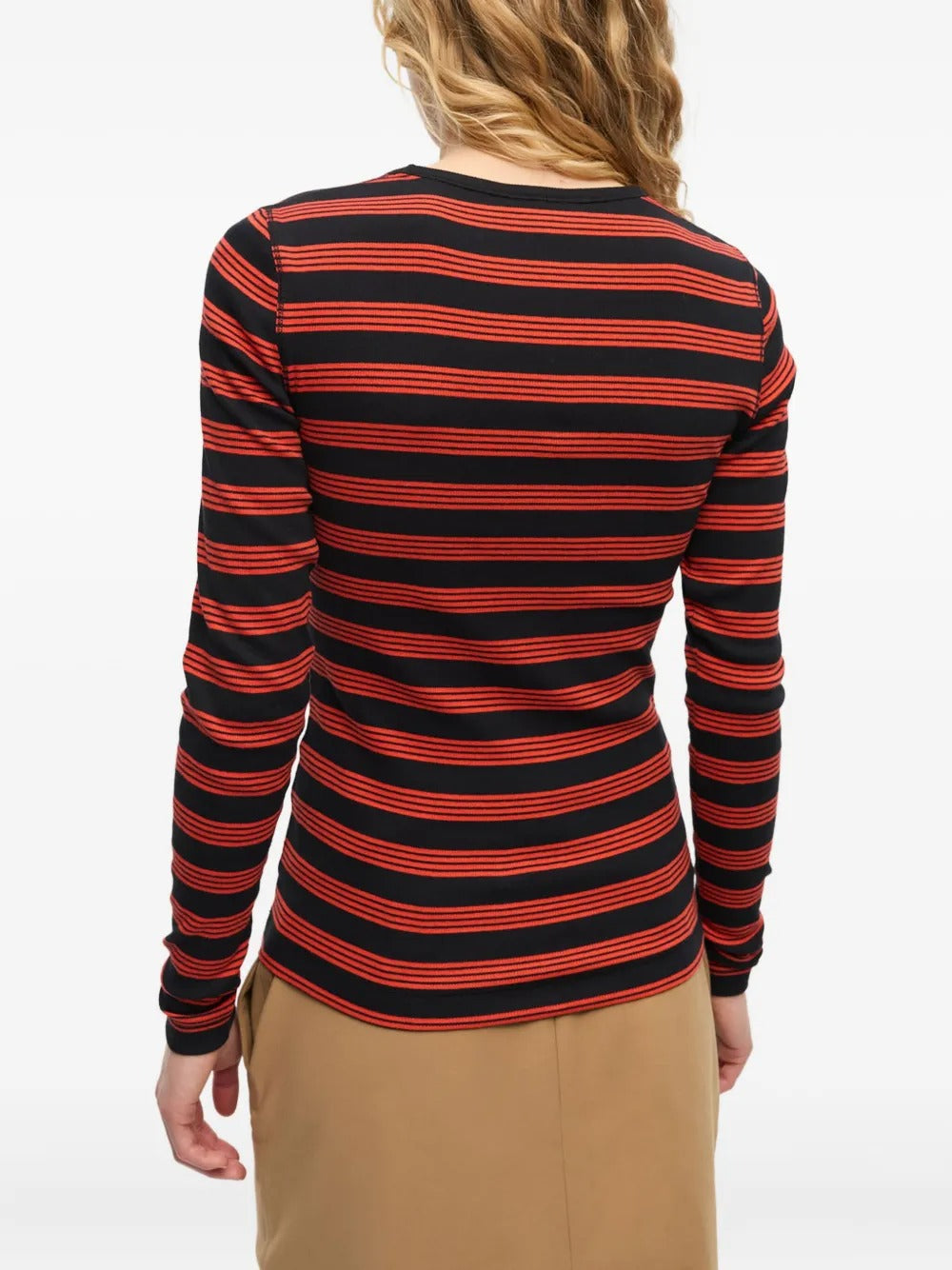 GANNI-Soft Cotton Rib Striped Long Sleeve-
