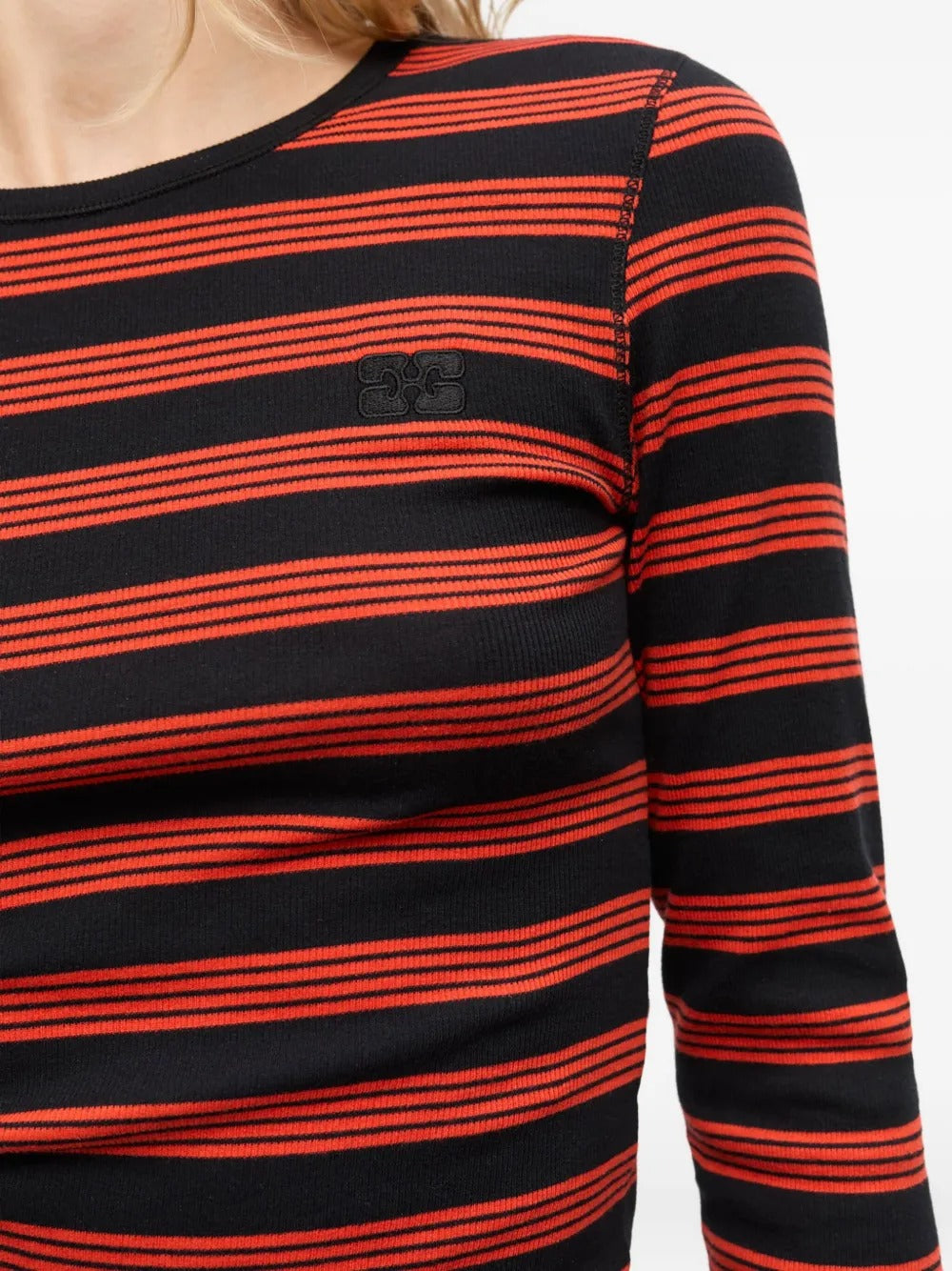 GANNI-Soft Cotton Rib Striped Long Sleeve-