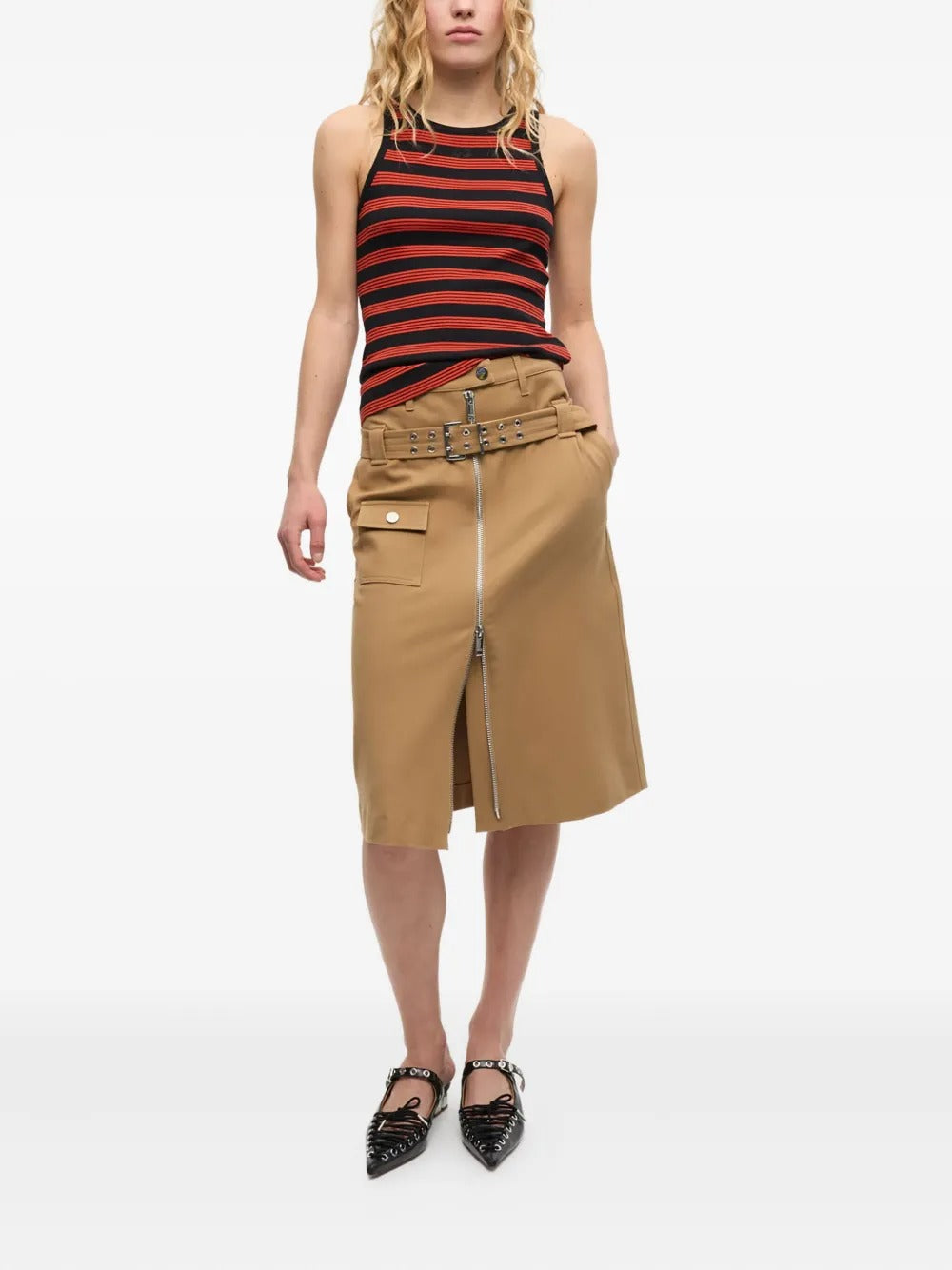 GANNI-Soft Cotton Rib Striped Tank Top-